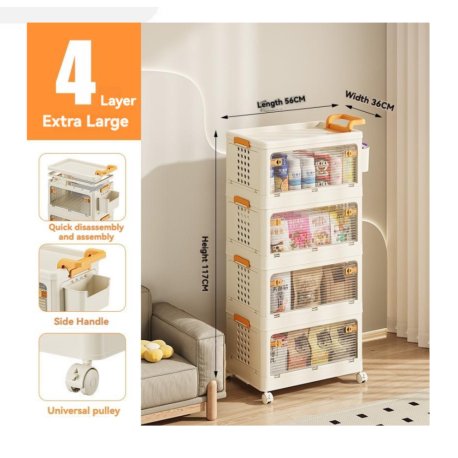 carro organizador plegable con ruedas multiuso 4 niveles